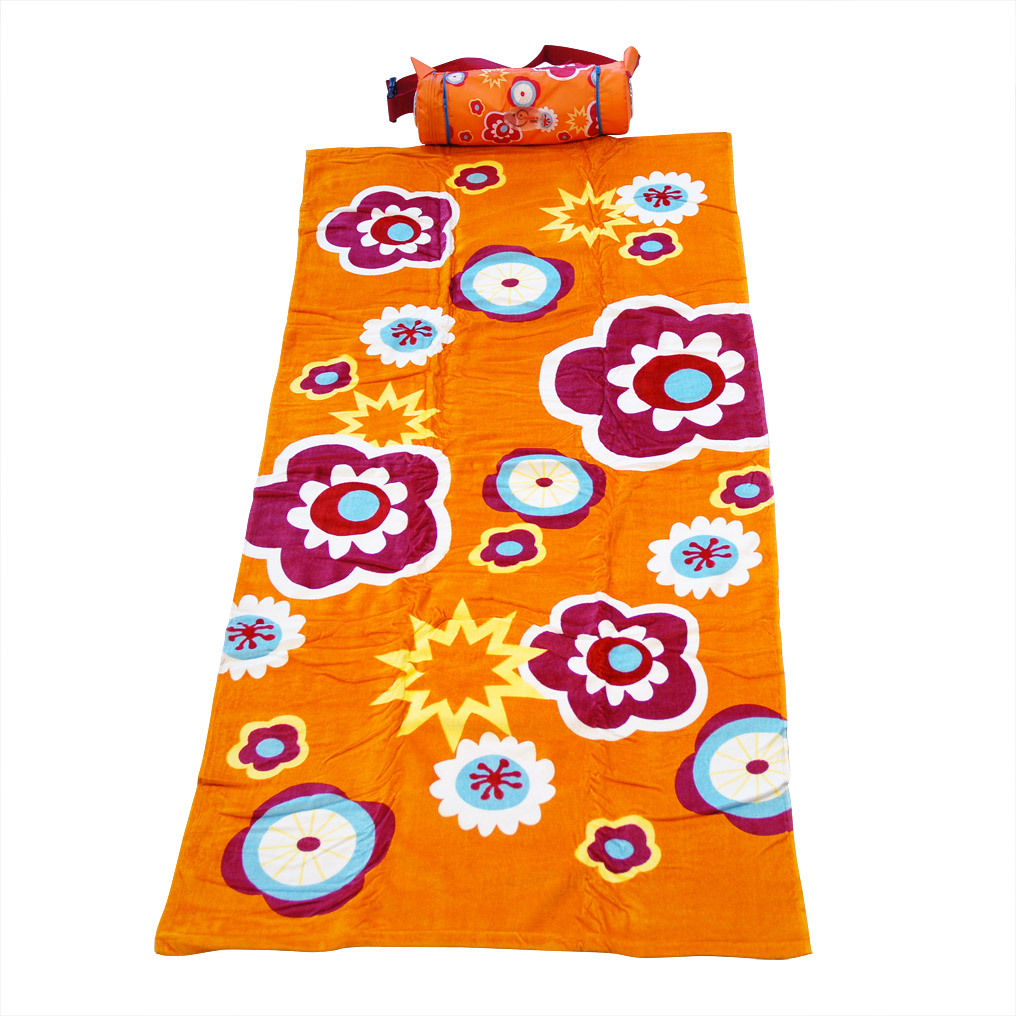 Φωτογραφία προϊόντος: OEM Πετσέτα θαλάσσης Pleasure Towel Πορτοκαλί με λουλούδια 4 σε 1 100% βαμβάκι 185x83 εκ.