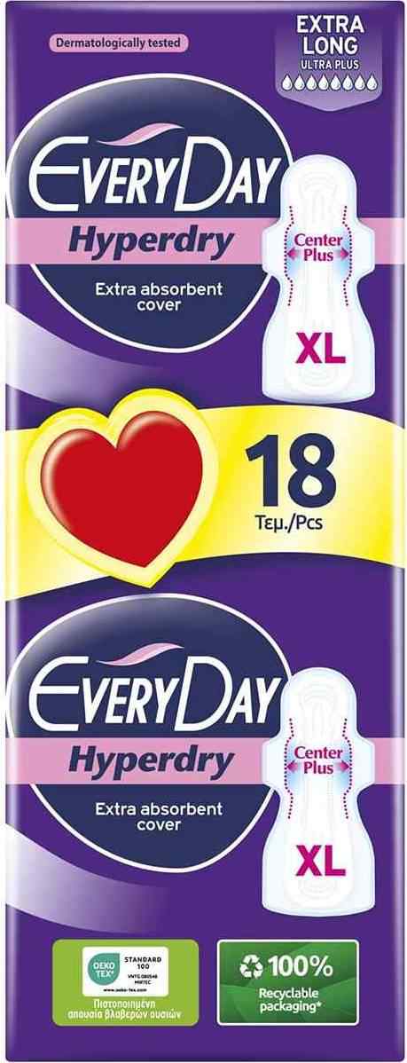 Φωτογραφία προϊόντος: EVERYDAY Every Day Ultra Plus Extra Long Sensitive Σερβιέτες με Φτερά Economy 18τμχ