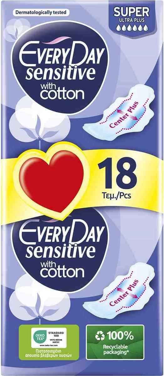 Φωτογραφία προϊόντος: EVERYDAY Every Day Ultra Plus Super Sensitive Σερβιέτες με Φτερά Economy 18τμχ