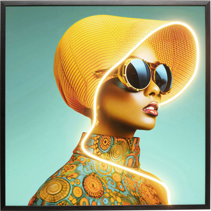 Φωτογραφία προϊόντος: KARE Πίνακας Καμβάς Sun Hat Woman Yellow LED Κίτρινο/Μπλε 80x80εκ. - Μπλε - 80Μx3Πx80Υ