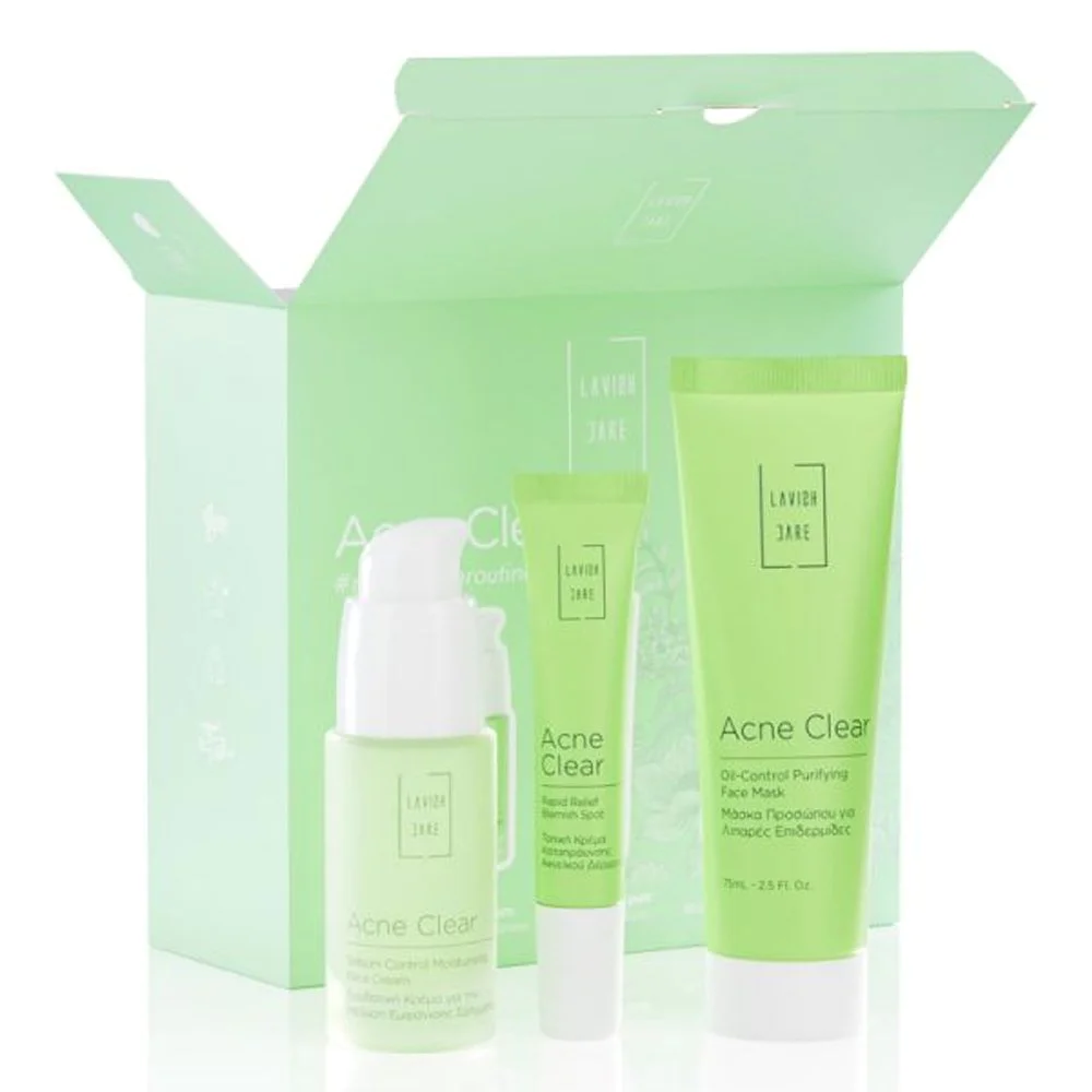 Φωτογραφία προϊόντος: LAVISH CARE PROMO Acne Clear Sebum Control Ενυδατική Κρέμα 30ml - Blemish Spot Τοπική Κρέμα Καταπράυνσης 15ml - Oil Control Καταπραϋντική Μάσκα Προσώπου 75ml