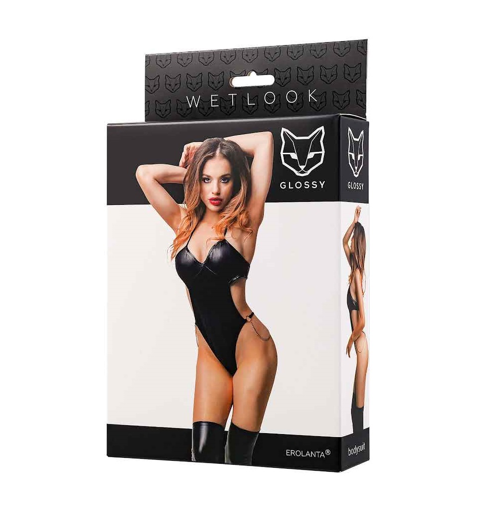 Φωτογραφία προϊόντος: Glossy Crushious Sexy Reina – Wetlook Bodysuit με Μεταλλικές Αλυσίδες (Small)