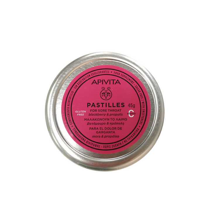 Φωτογραφία προϊόντος: APIVITA Pastilles Παστίλιες με Βατόμουρο &amp; Πρόπολη για τον Πονόλαιμο &amp; τον Βήχα, 45gr