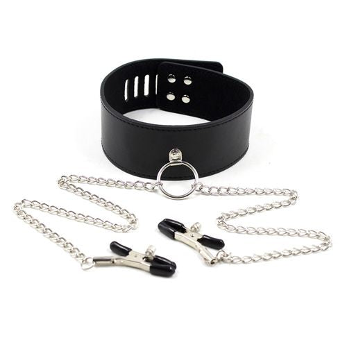 Φωτογραφία προϊόντος: Toyz4Lovers Fetish Art Nipple Clamps with Collar – Περιλαίμιο με Αλυσίδες και Μανταλάκια Θηλών