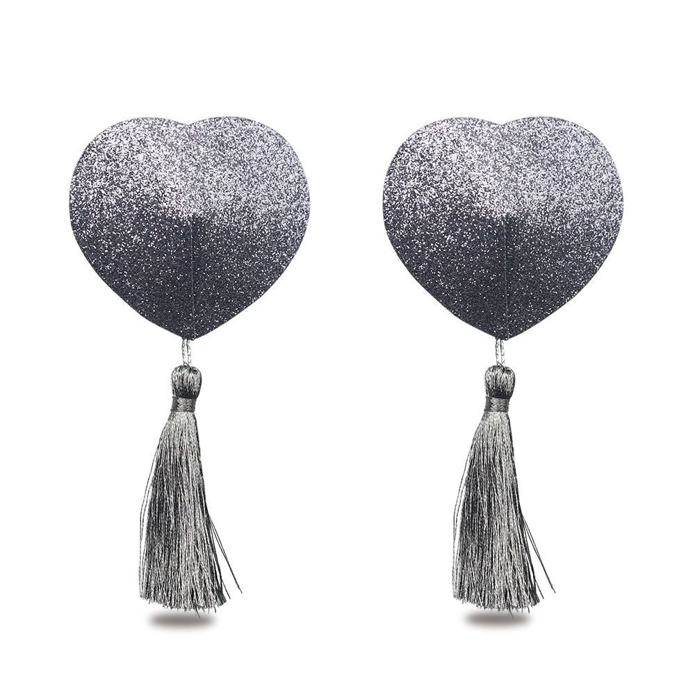 Φωτογραφία προϊόντος: Lovetoy Silver Heart Nipple Covers – Ασημί Καρδιές με Κορδέλες 5.8cm