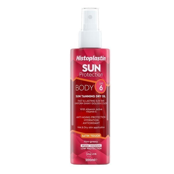 Φωτογραφία προϊόντος: HISTOPLASTIN Sun Protection Tanning Dry Oil Body Satin Touch SPF6 Ξηρό Λάδι για Γρήγορο, Λαμπερό &amp; Έντονο Μαύρισμα, 200ml