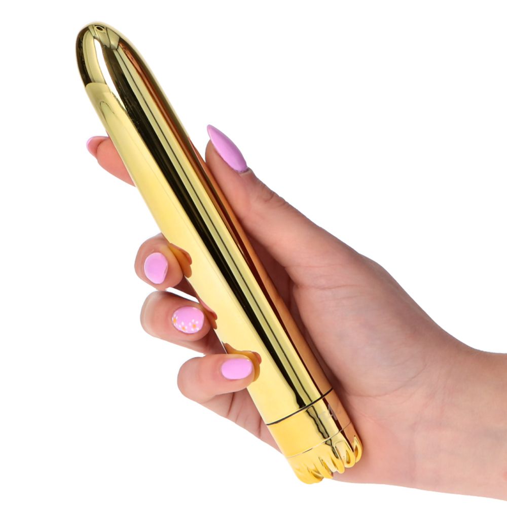 Φωτογραφία προϊόντος: Toyz4Lovers Gold Metallic Vibrator – Κομψό Ομοίωμα με Πολυπρογραμματική Δόνηση