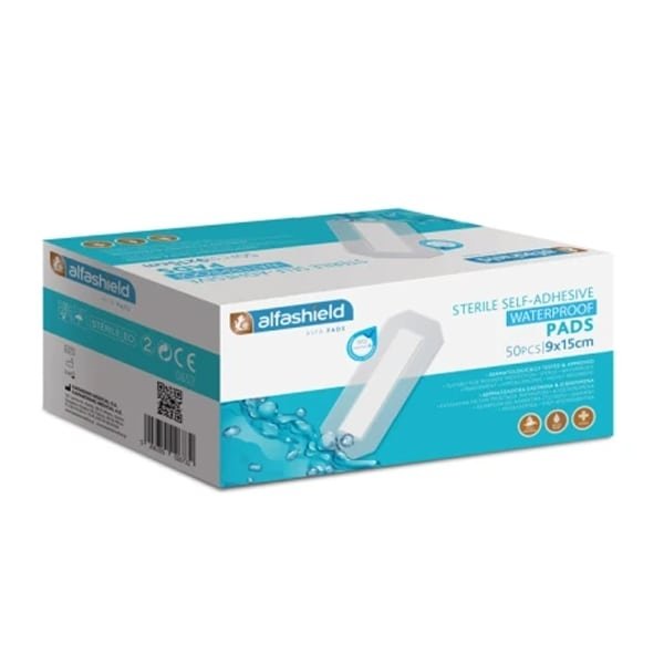 Φωτογραφία προϊόντος: ALFASHIED ALFASHIELD Self-Adhesive Waterproof Pads Αποστειρωμένα Αυτοκόλλητα Επιθέματα (9cmx15cm), 50τεμ