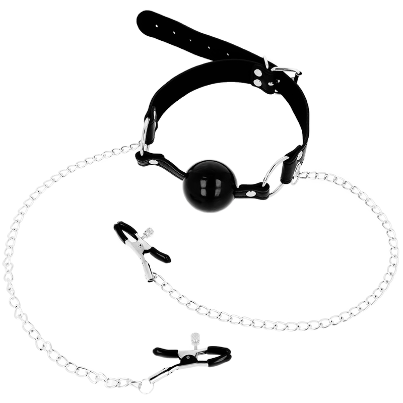 Φωτογραφία προϊόντος: OHMAMA FETISH BLACK BALL GAG WITH NIPPLE CLAMPS