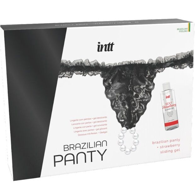 Φωτογραφία προϊόντος: INTT - BLACK BRAZILIAN PANTY WITH PEARLS AND LUBRICATING GEL 50ML