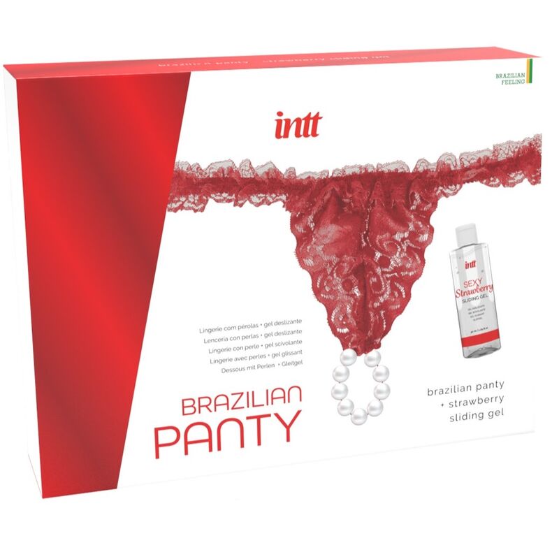 Φωτογραφία προϊόντος: INTT - RED BRAZILIAN PANTY WITH PEARLS AND LUBRICATING GEL 50ML