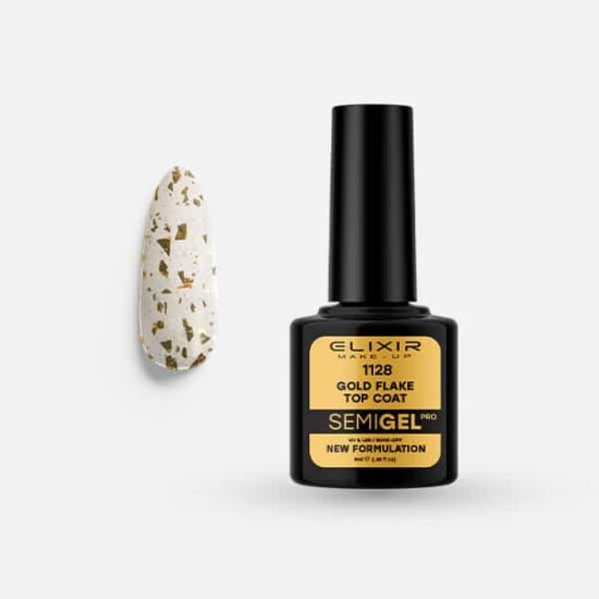 Φωτογραφία προϊόντος: Elixir Makeup Elixir Make-Up Semigel Nail Polish (Gold Flake Top Coat-No Wipe) #1128 8ml