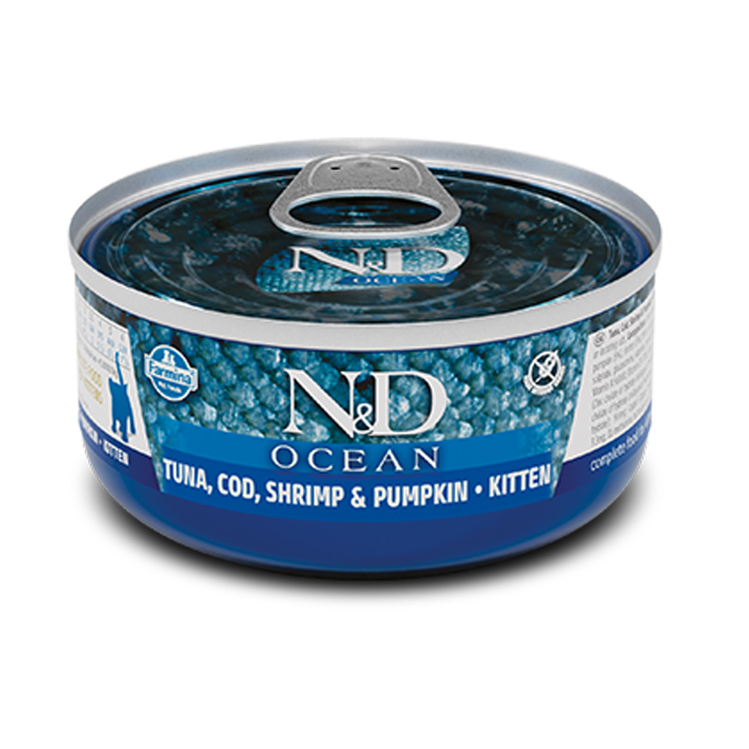 Φωτογραφία προϊόντος: N&D Ocean N+D Ocean Tuna,Cod,Shrimp + Pumpkin Kitten Wet Food Cat 80GR