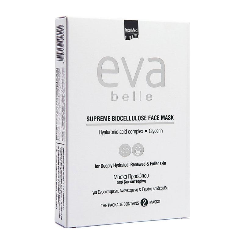 Φωτογραφία προϊόντος: Intermed Eva Belle Supreme Biocellulose Face Mask Μάσκα Προσώπου με Υαλουρονικό Οξύ & Γλυκερίνη 2τεμ.