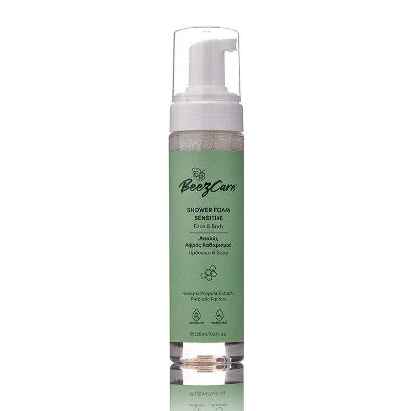 Φωτογραφία προϊόντος: Beezcare Shower Foam Sensitive Απαλός Αφρός Καθαρισμού για Πρόσωπο & Σώμα 225ml