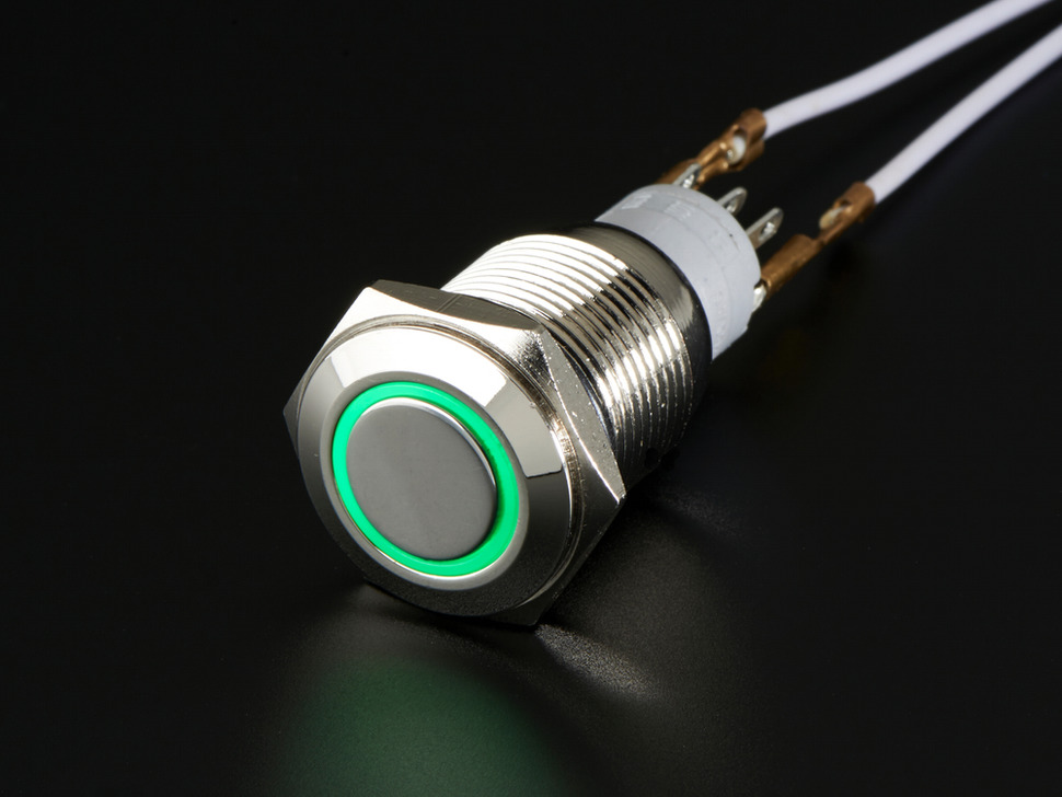 Φωτογραφία προϊόντος: Adafruit Weatherproof Metal On/Off Switch με Green LED Ring 16mm