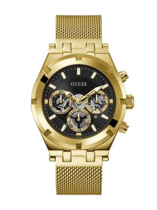 Φωτογραφία προϊόντος: Guess Ανδρικό Ρολόι 44mm Χρονογράφος Μπαταρίας με Χρυσό Μεταλλικό Μπρασελέ GW0582G2
