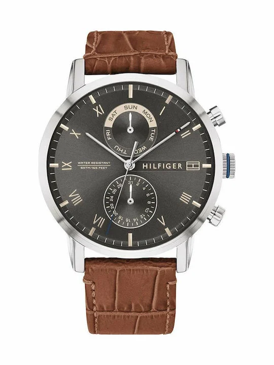 Φωτογραφία προϊόντος: Tommy Hilfiger Kane Ανδρικό Ρολόι 44mm Μπαταρίας με Καφέ Δερμάτινο Λουράκι 1710398