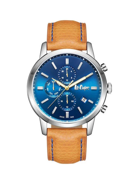 Φωτογραφία προϊόντος: Lee Cooper Ανδρικό Ρολόι Quartz με Καφέ Δερμάτινο Λουράκι και Μπλε Καντράν