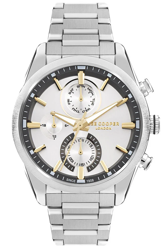 Φωτογραφία προϊόντος: Lee Cooper Ανδρικό Ρολόι Quartz Πολυλειτουργικό με Ατσάλινο Μπρασελέ και Ασημί Καντράν