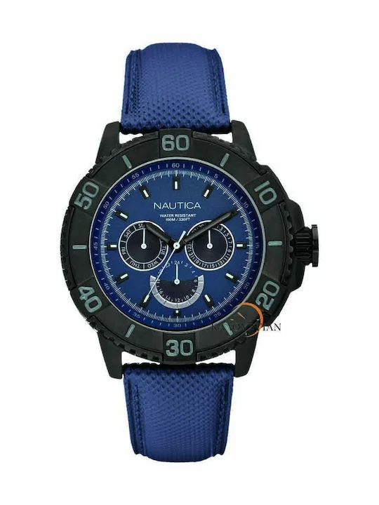 Φωτογραφία προϊόντος: Nautica Ανδρικό Ρολόι 47mm Χρονογράφος Μπαταρίας με Μπλε Δερμάτινο Λουράκι A18644G