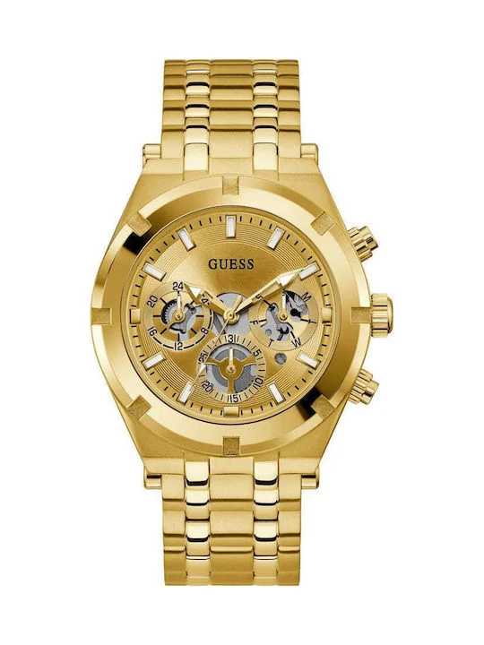 Φωτογραφία προϊόντος: Guess Continental Ανδρικό Ρολόι 44mm Χρονογράφος Μπαταρίας με Χρυσό Μεταλλικό Μπρασελέ