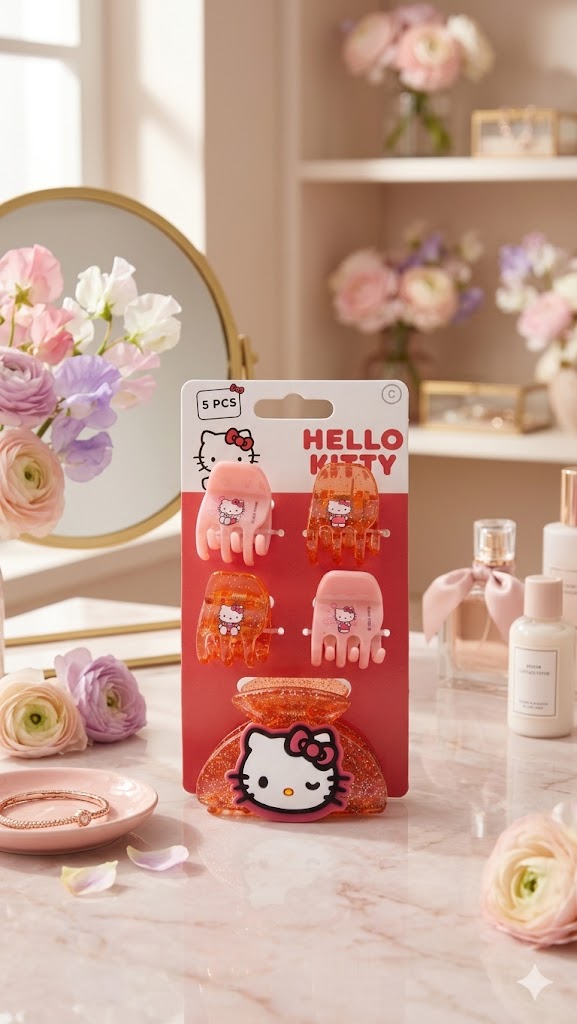 Φωτογραφία προϊόντος: Peach Jewelry Hello Kitty Παιδικά Κοκαλάκια Μαλλιών Κλαμερ 5τεμ
