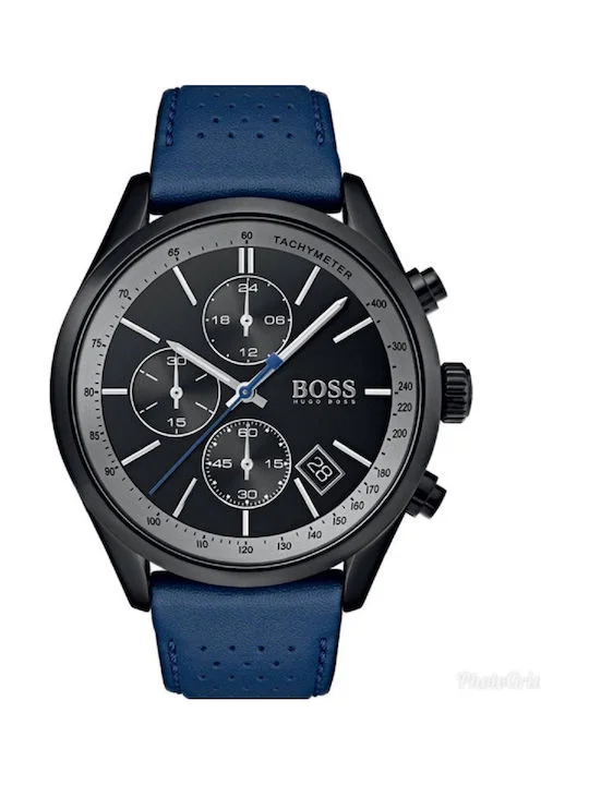 Φωτογραφία προϊόντος: Hugo Boss Soldier Ανδρικό Ρολόι 44mm Χρονογράφος Μπαταρίας με Μπλε Δερμάτινο Λουράκι 1513563