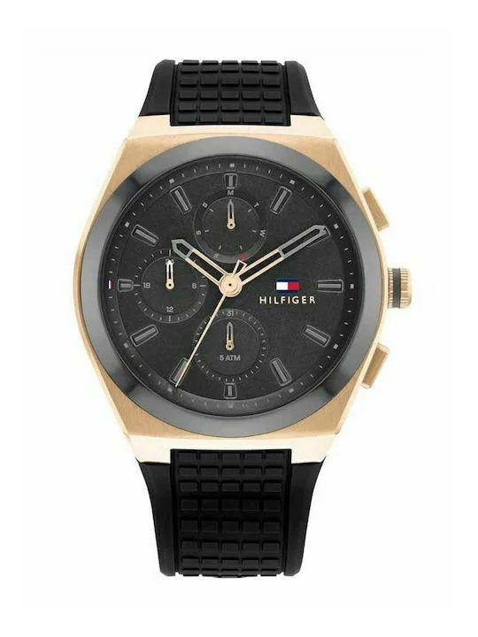 Φωτογραφία προϊόντος: Tommy Hilfiger Connor Ανδρικό Ρολόι 44mm Χρονογράφος Μπαταρίας με Μαύρο Καουτσούκ Λουράκι