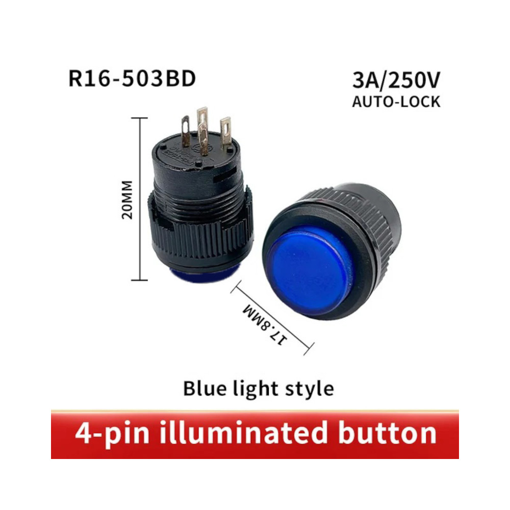 Φωτογραφία προϊόντος: 16mm Momentary Push Button Switch με μπλε LED