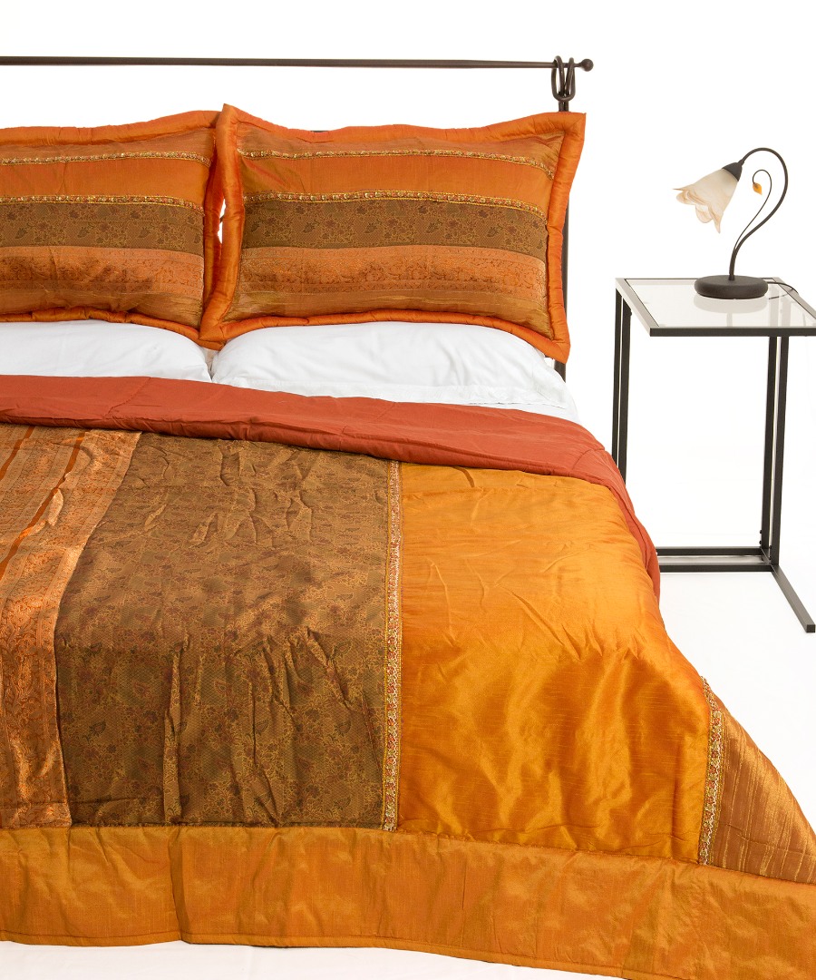 Φωτογραφία προϊόντος: SilkFashion ΚΟΥΒΕΡΛΙ σετ( 220cm x 240cm + 2 x 50cm x 70cm) TAJ MAHAL πορτοκαλί