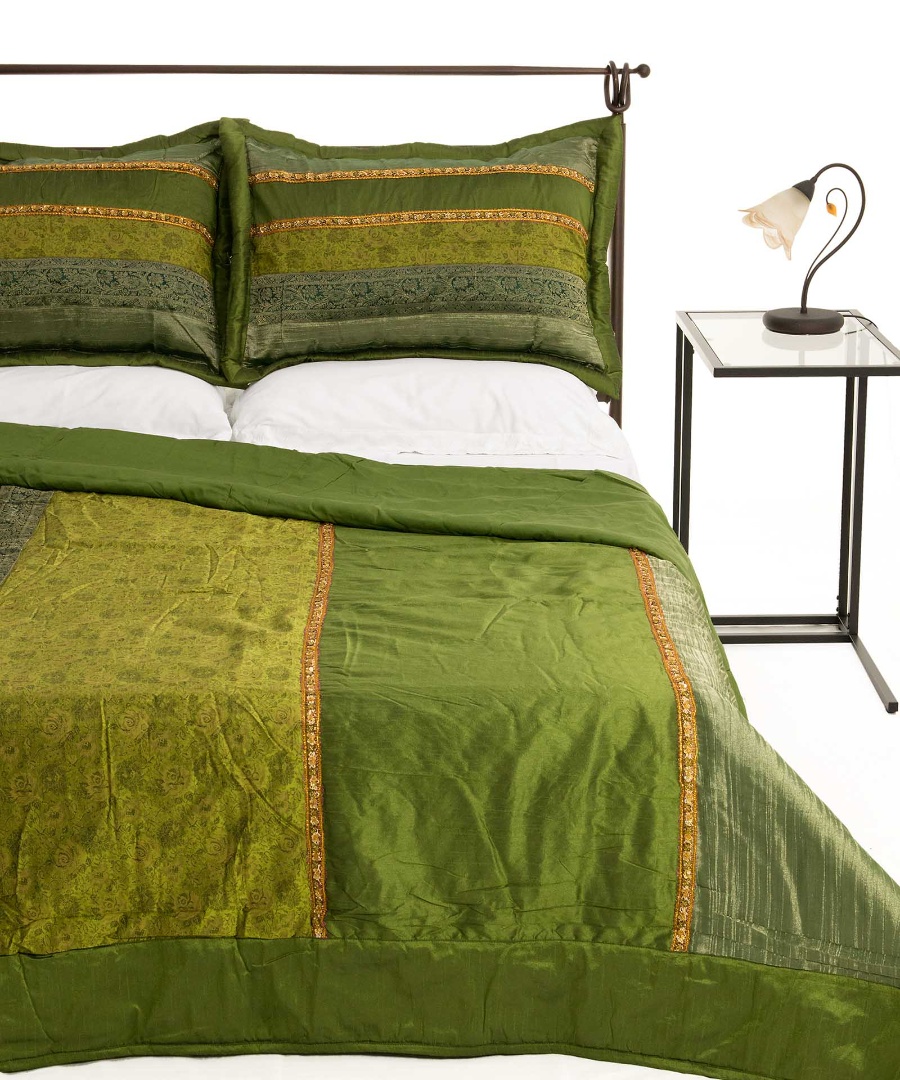 Φωτογραφία προϊόντος: SilkFashion ΚΟΥΒΕΡΛΙ σετ (220cm x 240cm + 2 x 50cm x 70cm) TAJ MAHAL πράσινο