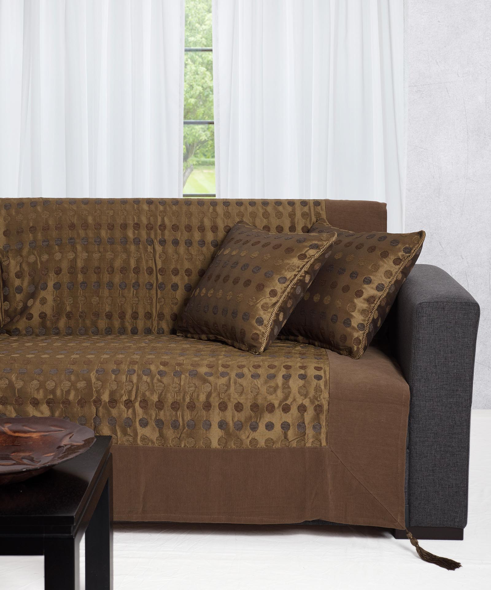 Φωτογραφία προϊόντος: SilkFashion ΡΙΧΤΑΡΙΑ 602 πουά (180cm x 180cm / 180cm x 250cm / 180cm x 300cm) λαδί