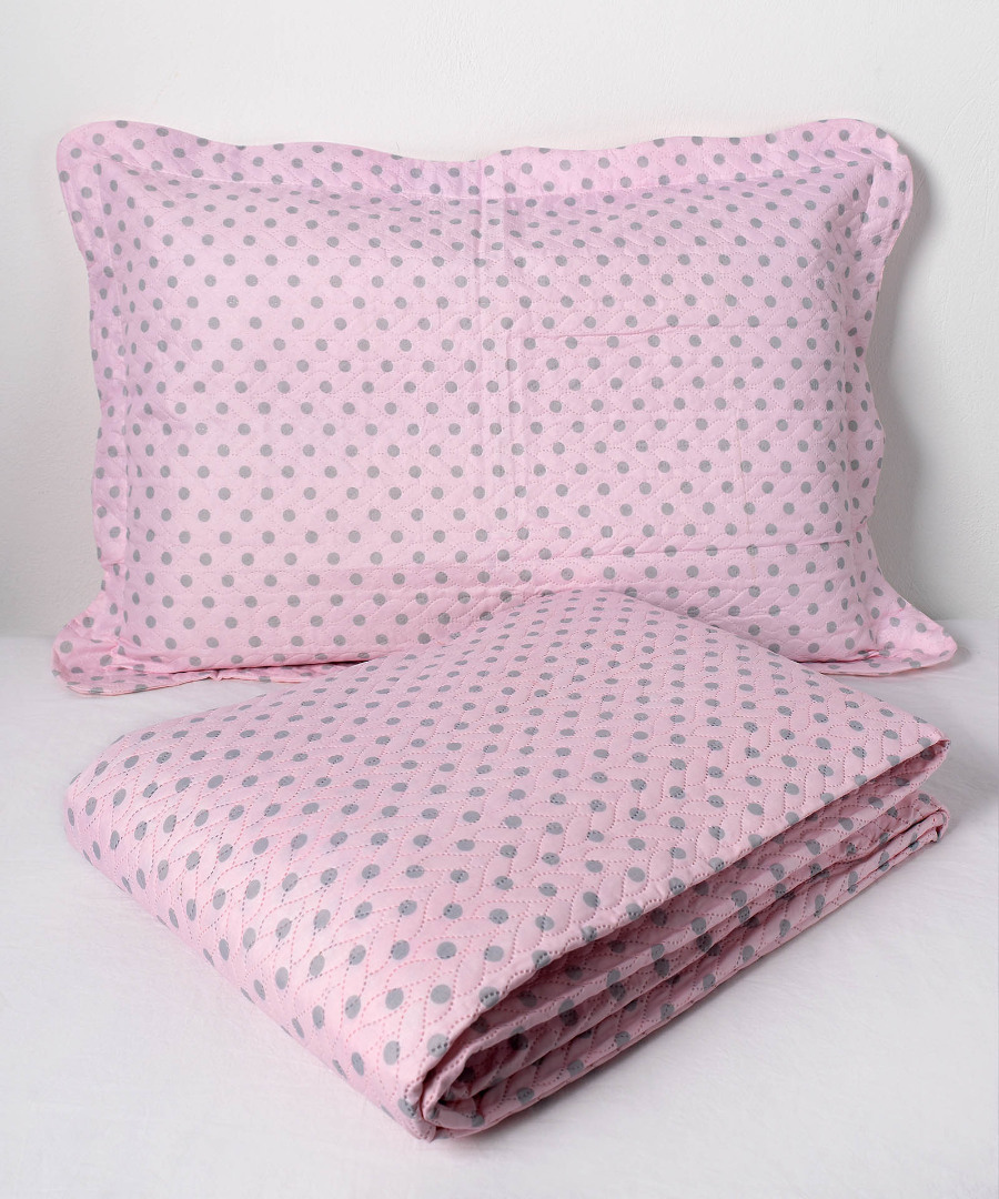 Φωτογραφία προϊόντος: SilkFashion ΚΟΥΒΕΡΛΙ σετ( 220cm x 240cm + 2 x 50cm x 70cm dot pink