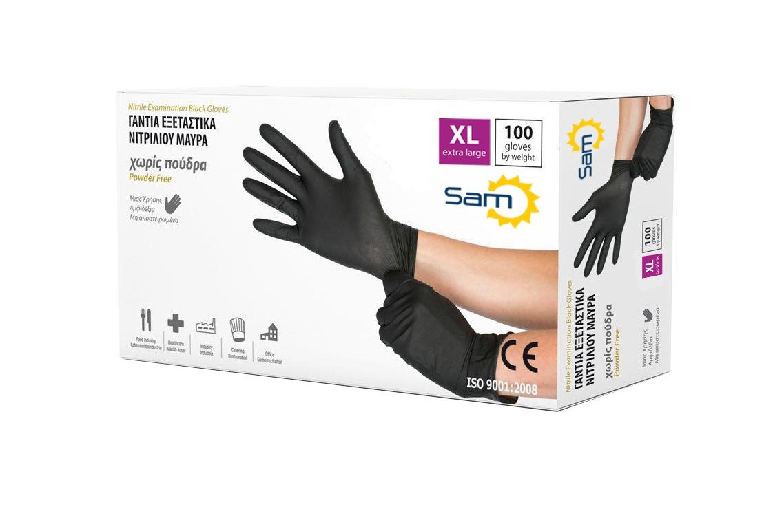 Φωτογραφία προϊόντος: Γάντια Νιτριλίου SAM EXTRA STRONG Μαύρα XL, 100 τεμ.