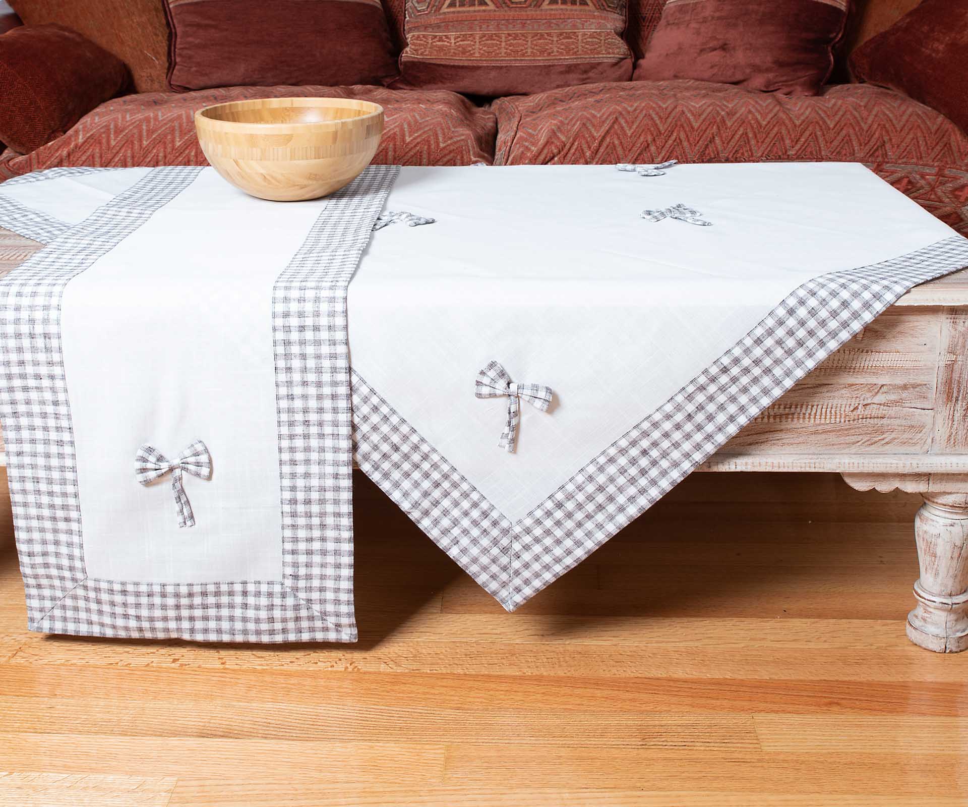 Φωτογραφία προϊόντος: SilkFashion τραπεζομάντηλα (140cm x 180cm) bow ivory/γκρι