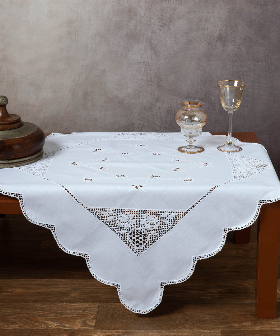 Φωτογραφία προϊόντος: SilkFashion Καρέ με πλεκτό 1159 (90cm x 90cm) λευκό