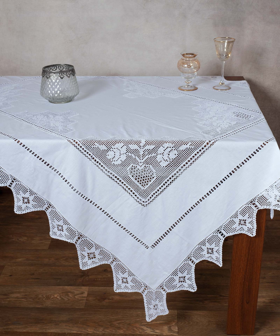 Φωτογραφία προϊόντος: SilkFashion Χειροποίητο τραπεζομάντηλο 1460 (170cm x 350cm) λευκό