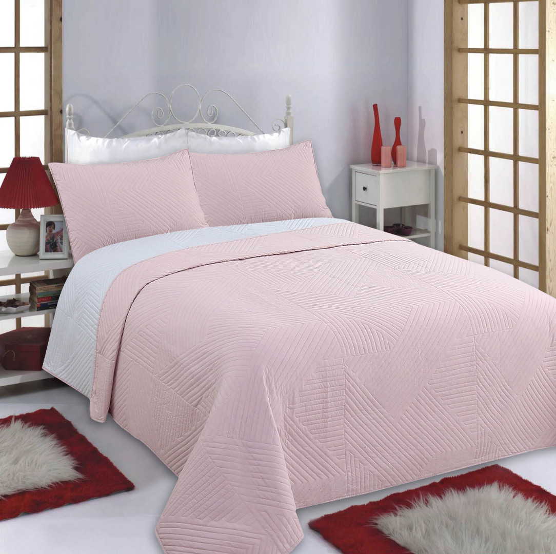 Φωτογραφία προϊόντος: SilkFashion ΚΟΥΒΕΡΛΙ σετ (240cm x 260cm + 2 x 50cm x 70cm) LINES pink/grey