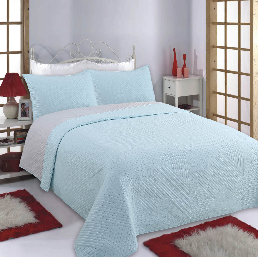 Φωτογραφία προϊόντος: SilkFashion ΚΟΥΒΕΡΛΙ σετ (160cm x 220cm + 1 x 50cm x 70cm) LINES sky blue/grey