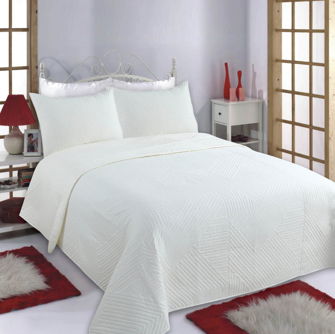 Φωτογραφία προϊόντος: SilkFashion ΚΟΥΒΕΡΛΙ σετ (160cm x 220cm + 1 x 50cm x 70cm) LINES ivory