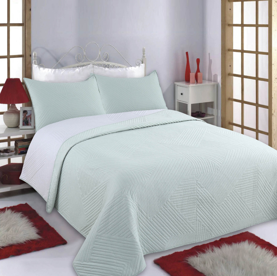 Φωτογραφία προϊόντος: SilkFashion ΚΟΥΒΕΡΛΙ σετ (160cm x 220cm + 1 x 50cm x 70cm) LINES mint/grey