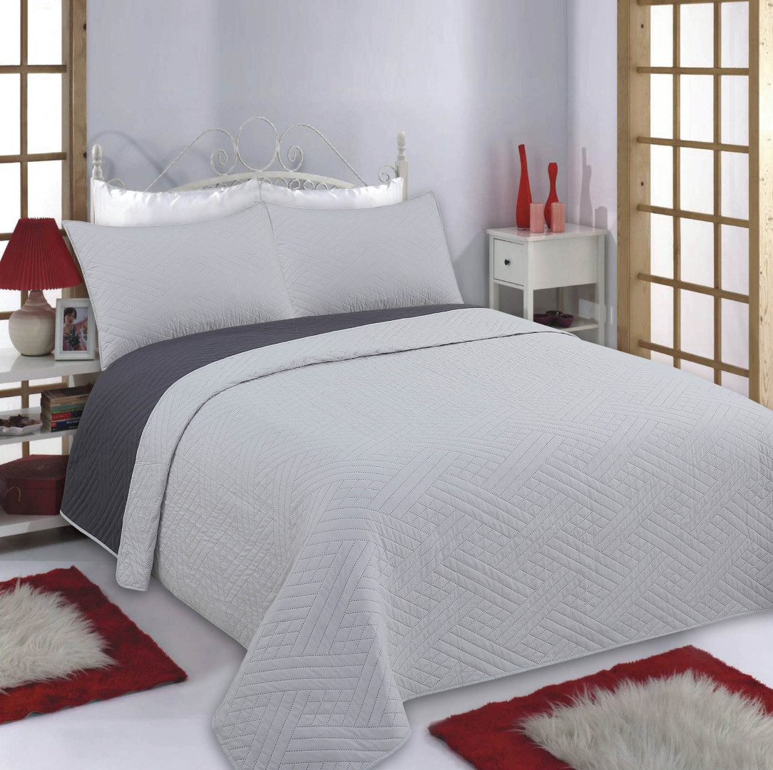 Φωτογραφία προϊόντος: SilkFashion ΚΟΥΒΕΡΛΙ σετ (240cm x 260cm + 2 x 50cm x 70cm) DIAMOND γκρί/ανθρακί