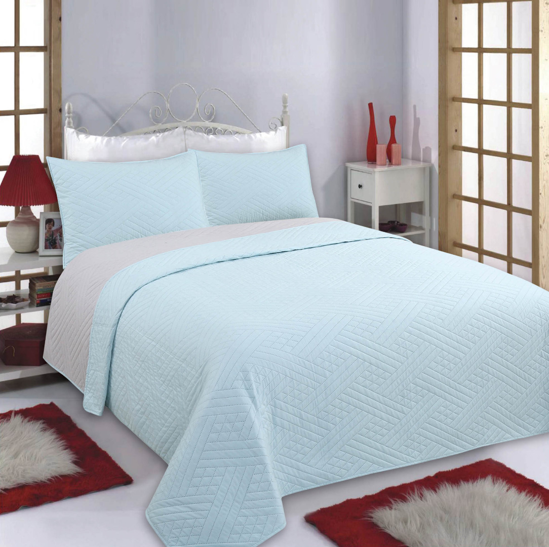 Φωτογραφία προϊόντος: SilkFashion ΚΟΥΒΕΡΛΙ σετ (220cm x 240cm + 2 x 50cm x 70cm) DIAMOND skyblue/grey