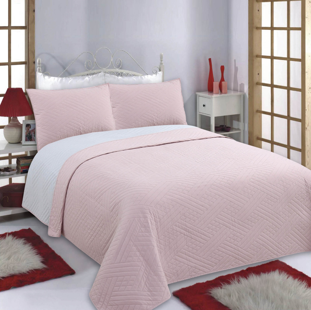 Φωτογραφία προϊόντος: SilkFashion ΚΟΥΒΕΡΛΙ σετ (240cm x 260cm + 2 x 50cm x 70cm) DIAMOND pink/grey