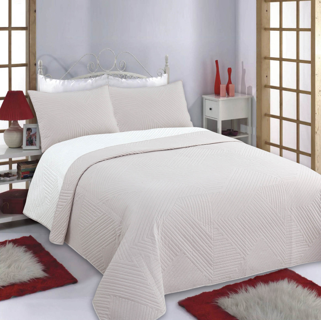 Φωτογραφία προϊόντος: SilkFashion ΚΟΥΒΕΡΛΙ σετ (220cm x 240cm + 2 x 50cm x 70cm) LINES beige/ivory