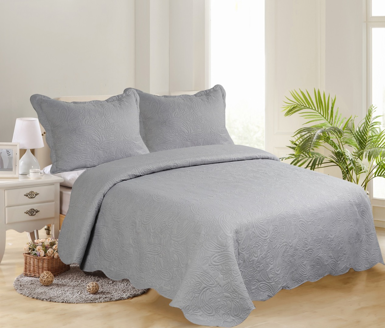 Φωτογραφία προϊόντος: SilkFashion ΜΟΝΟ ΚΟΥΒΕΡΛΙ SOLID (160cm x 220cm + 1 x 50cm x 70cm ) LIGHT GREY/ DARK GREY