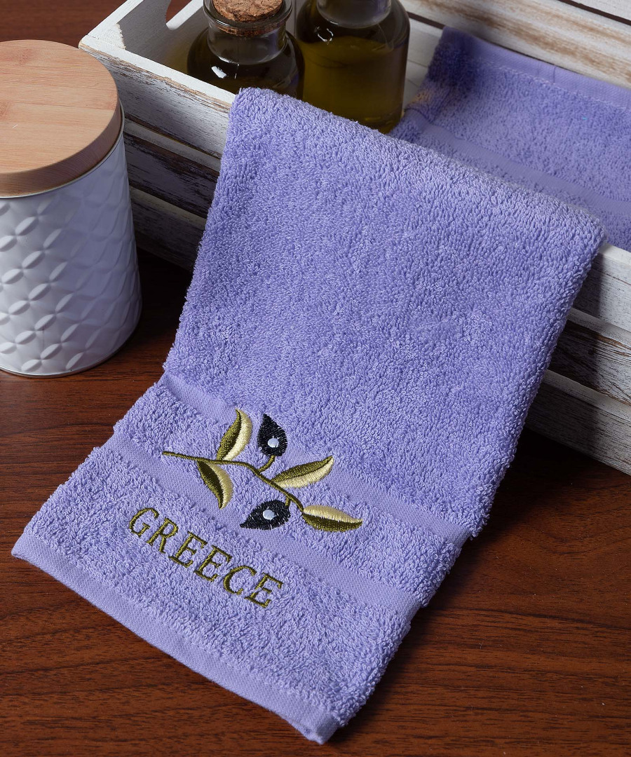 Φωτογραφία προϊόντος: SilkFashion Δωδεκάδα πετσέτες χεριών (30cm x 50cm) λιλά με κλαδί GREECE