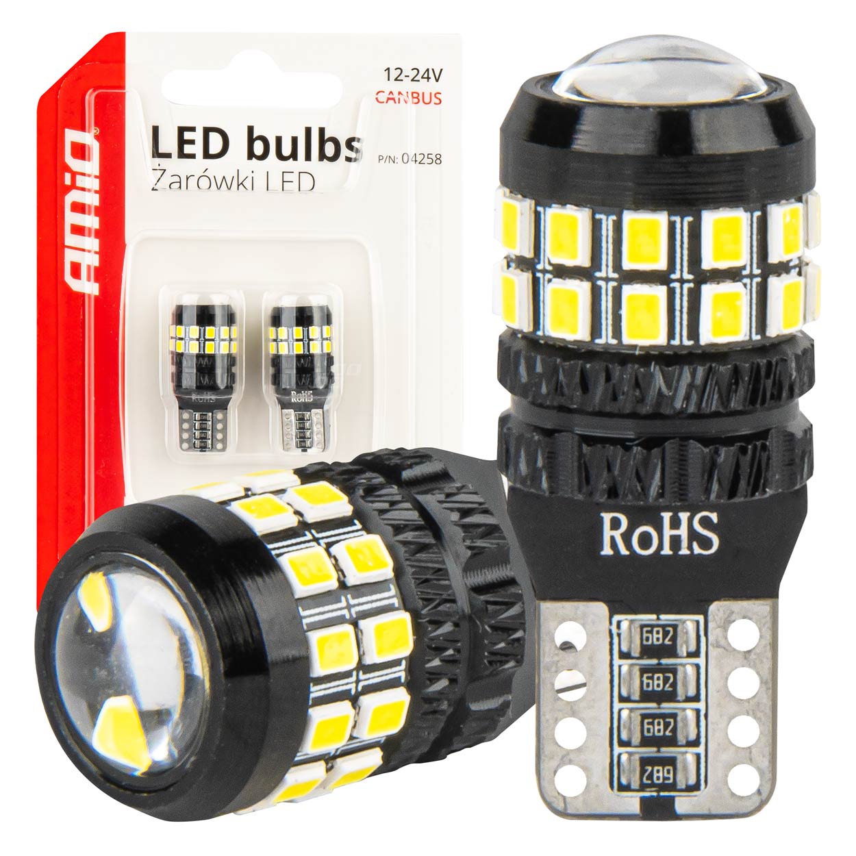 Φωτογραφία προϊόντος: Amio - Λάμπες LED CANBUS T10 (W5W) 27SMD 2016 Λευκές 5500K 12V/24V - 2τεμ. (04258/AM) - Amio - 04258/AM