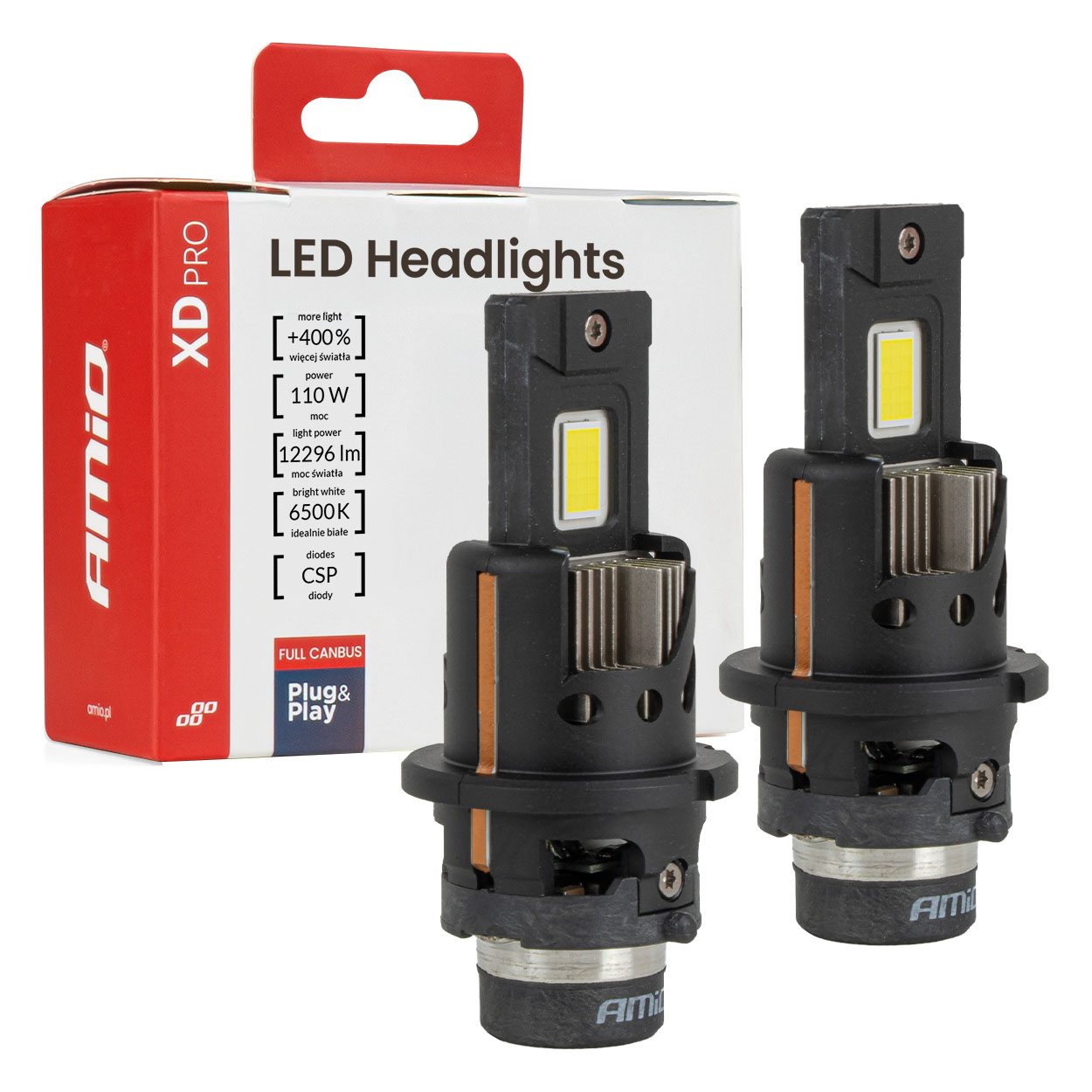 Φωτογραφία προϊόντος: Σετ Λάμπες LED D2S / D2R XD PRO AMIO 110W Full Canbus 12296lm 6500K (2 Τεμάχια) AMIO-04680